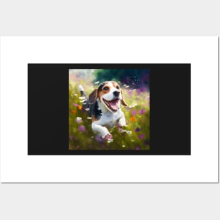 Wildflowers and Beagle Impressionist Art Print Posters and Art